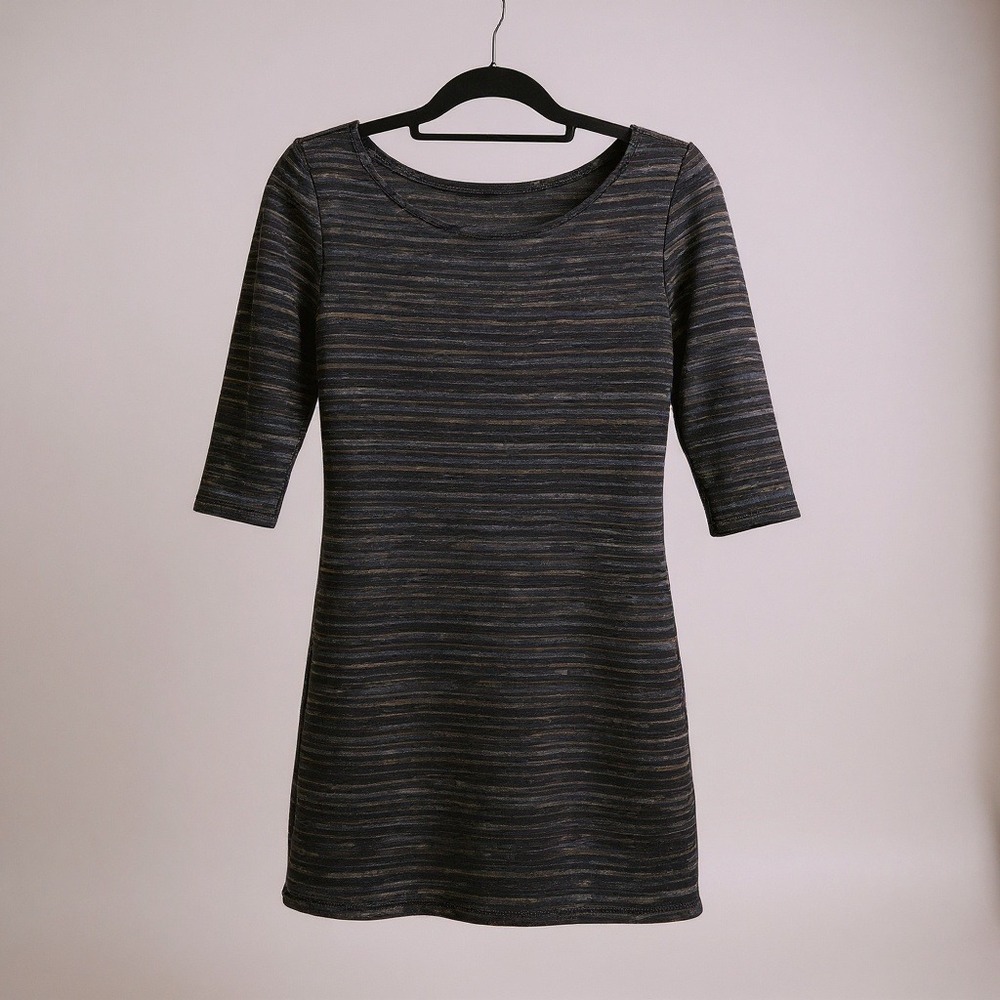 Lily Rose Multi Color Striped Boat Neck 3/4 Sleeve Mini Dress Women Size M